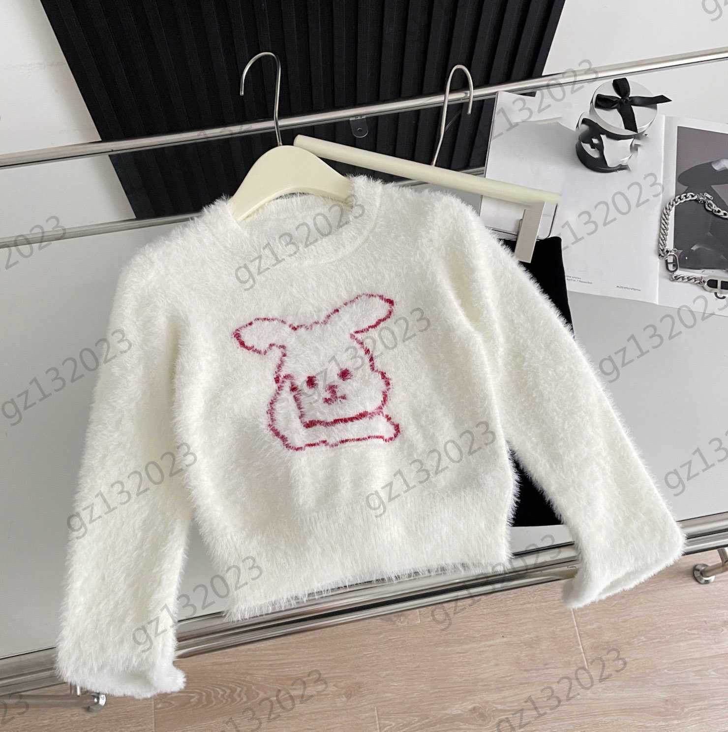 

Womens Sweaters Cartoon Rabbit Print Crewneck Short Knit Sweater Standard Long Sleeve Slimming Knitwear Fashion Casual Cute Style Women Clothing, 17