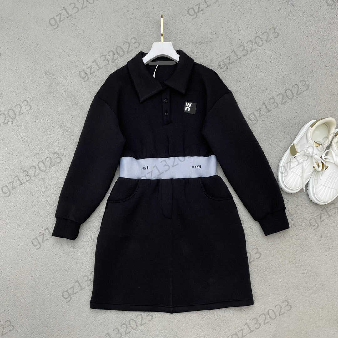 

Casual Dresses Womens Designer Clothing Waist Against Color Letter Webbing Long Sleeve Slim Dresses Lapel Button Open High-waisted Fashion Dress Women Clothes