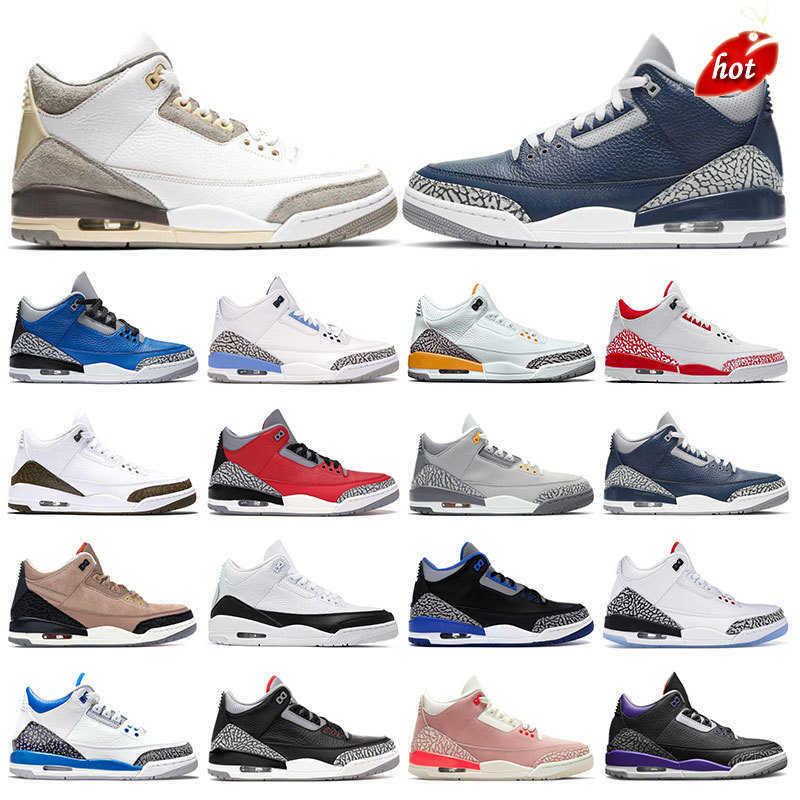 

3 Men Basketball Shoes 3s Racer Blue Unc Midnight Navy Medium Grey Violet Fire Red Black White Cement Chlorophyll Mens Trainers Sports, 11 black cement