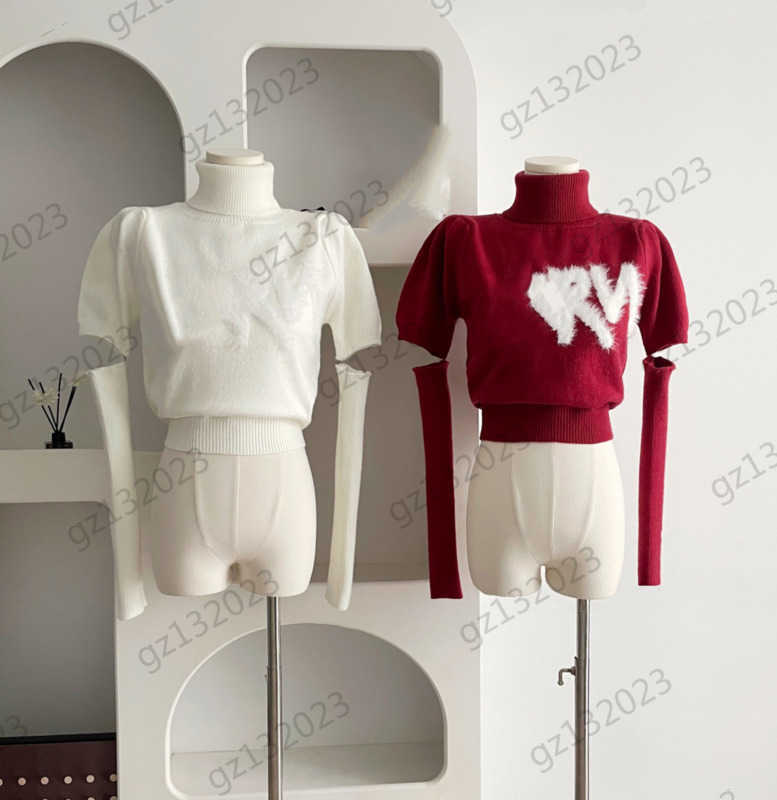 

Womens Sweaters Front Flocking Letter Print High Collar Pullover Knit Sweater Hollowed Out Sleeve Design Short Knitwear Women Clothing 2 Colors 1970, 17