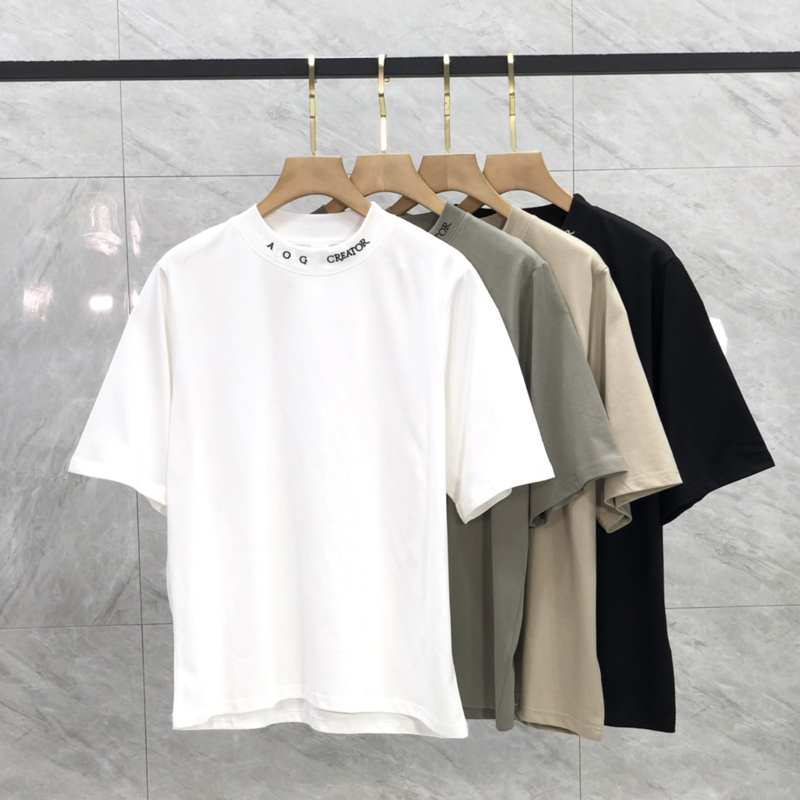 

22fw USA Neck Embroidery Logo Tee T shirt High Street Summer Men Women Skateboard Casual Streetwear Cotton Tshirt, Camel