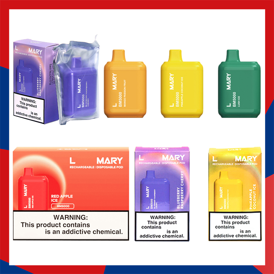 

L Mary BM5000 Ef Bar Disposable E cigarettes 5000 Puffs Vape Pen 14ml Prefilled Mesh Coil Cartridges Pod 650mAh Rechargeable Battery Vaporizer vapes escobar elux