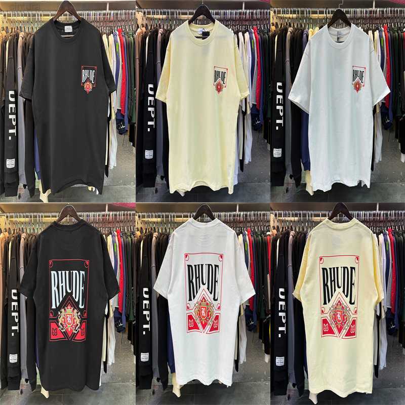 

Oversize Rhude t Shirt Wine Red Champion Card Poker Print Short Sleeve Men Women Good Quality Cotton Tee 67cy