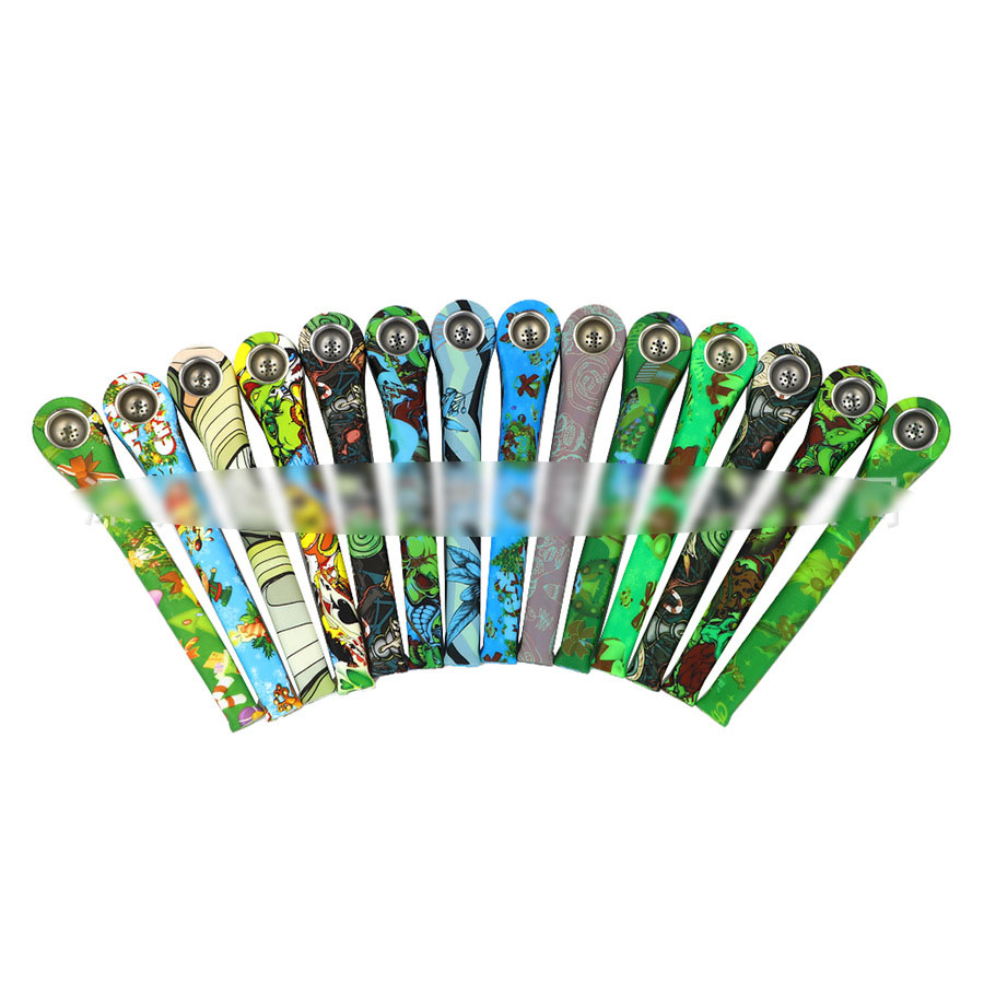 

Portable smoking Silicone hand pipe for tobacco Cryogenic cleaning Spoon pipes Luminus Decal Style