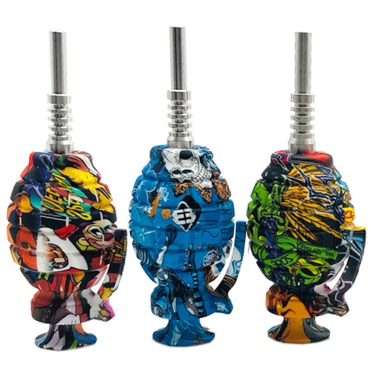 

Smoking Pipes Silicone NC Kit Grenade printing Nector collector kit dab straw with Titanium Tip for Wax Dabber smoke accessories