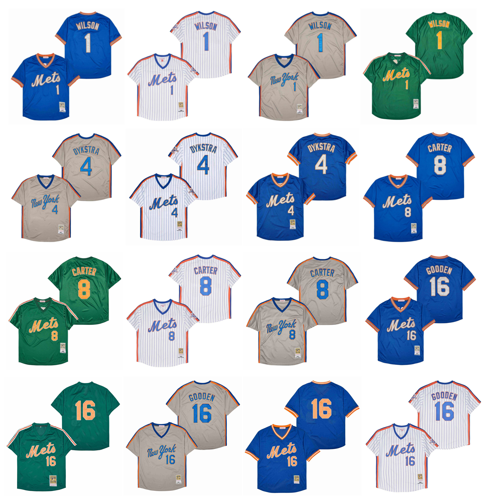 

Mitchell and Ness Throwback Mets 1 Mookie Wilson Baseball Jersey New Lenny York Dykstra 8 Gary Carter 16 Dwight Gooden, As pic