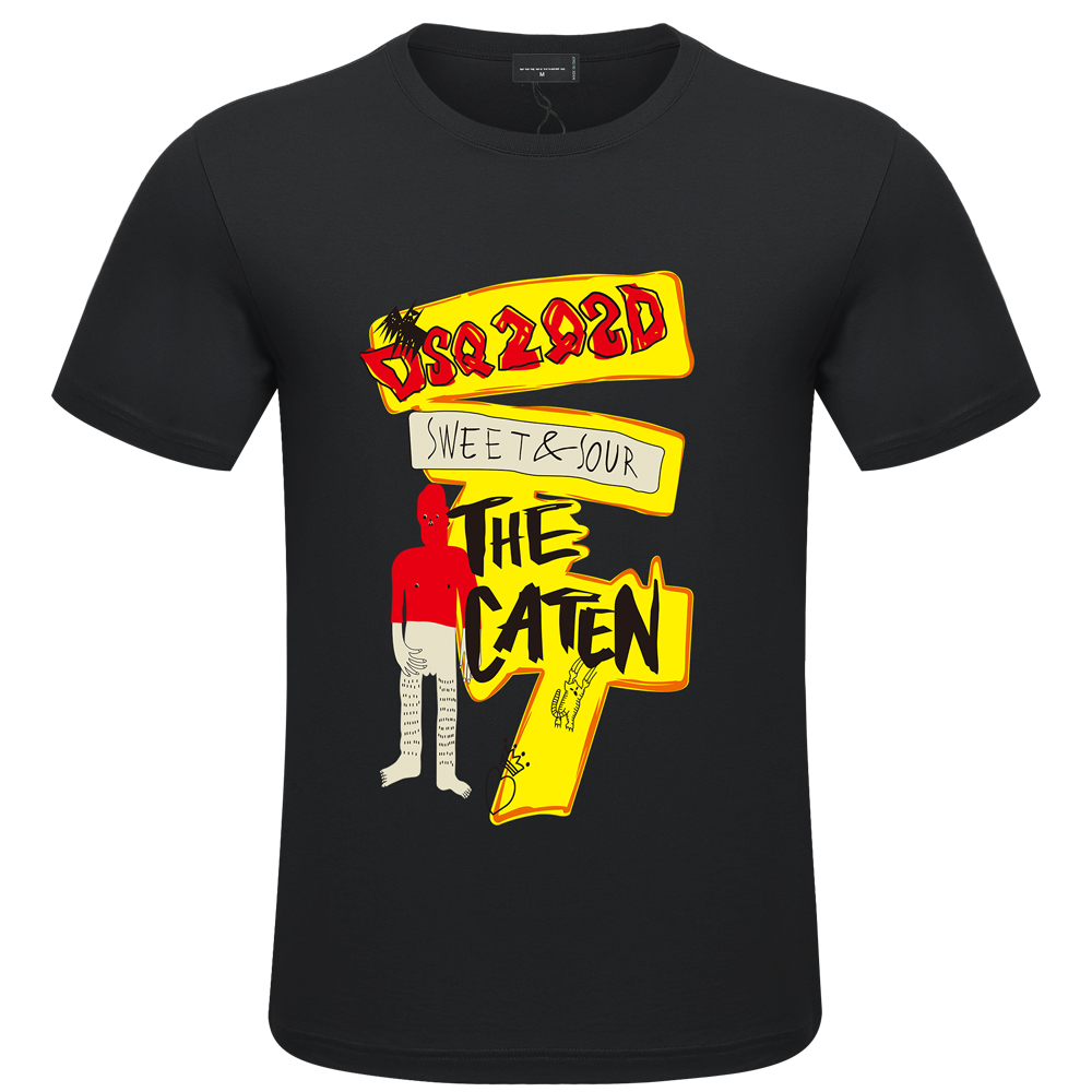 

DSQ2 cotton twill fabric Men' Summer Short Sleeve T-shirt Abstract Print Casual Round Neck Pullover, Army green