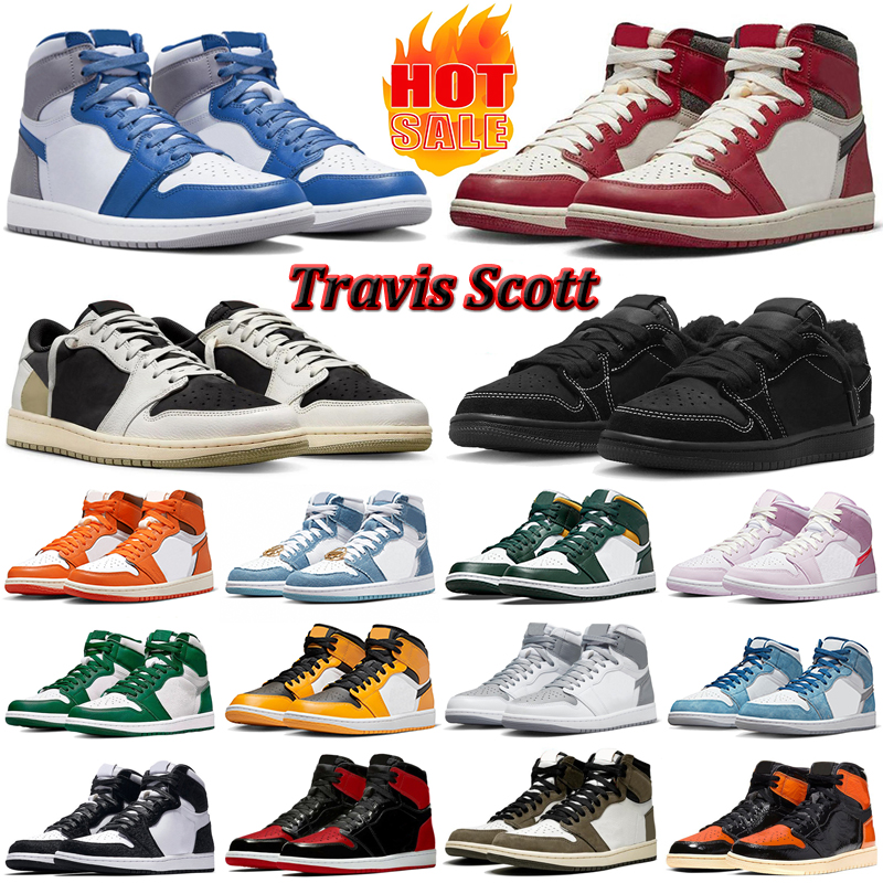 

Jumpman Retro 1 Basketball Shoes 1s Travis Scotts Black Phantom Sneakers Lost and Found True Blue Starfish Denim Gorge Green Taxi Men Women Outdoor Sports Trainers, Heritage