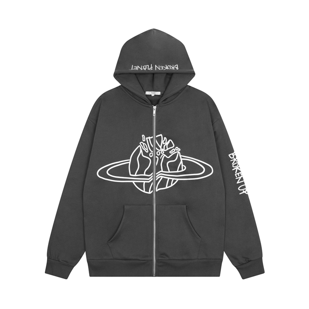 

Gothic Zipper Hooded Hoodies for Men Streetwear Cardigan Fleece Sweatshirts Casual Winter