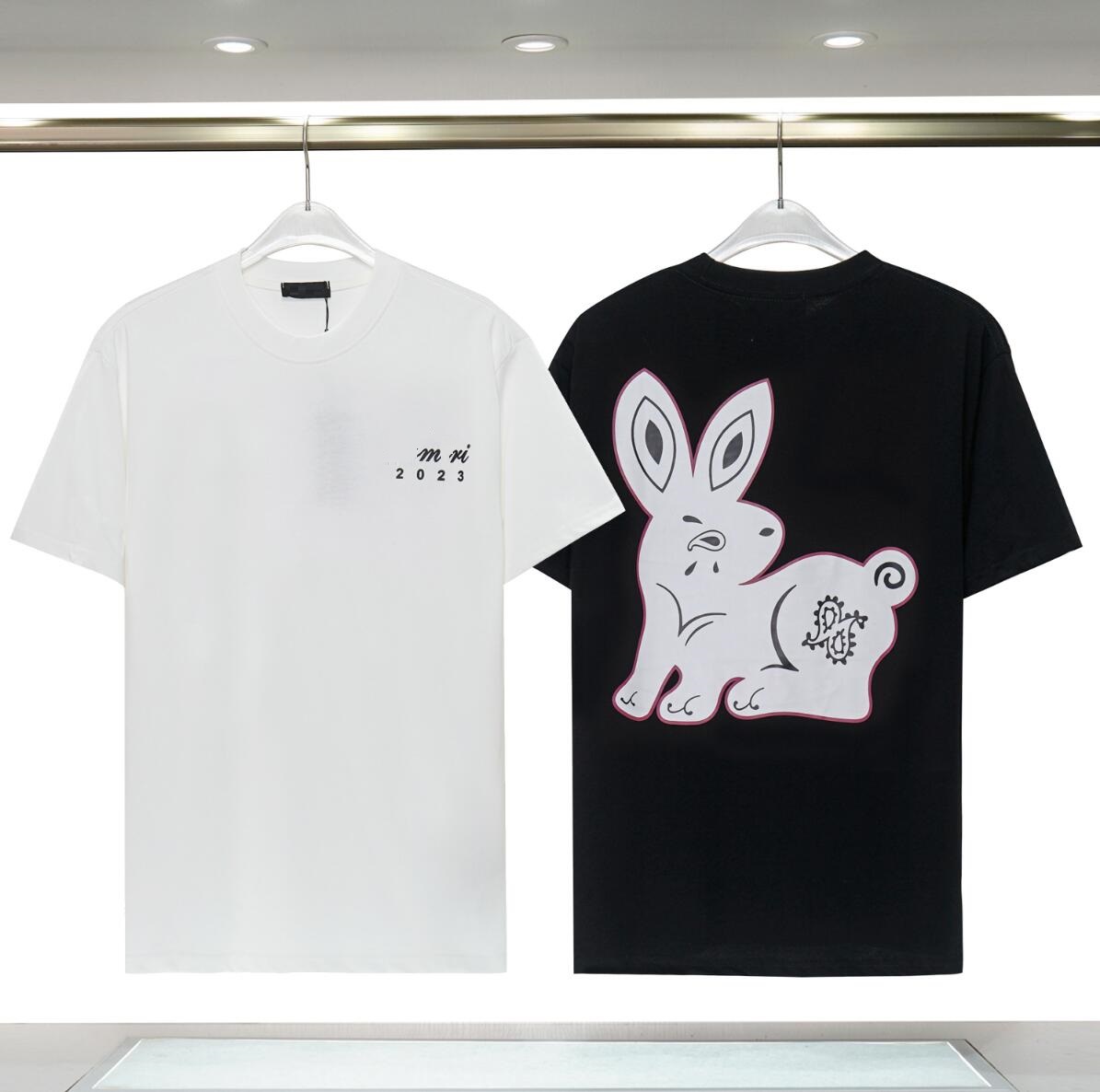 

Fashion Mens T-Shirts Letter Logo Print Front and Rabbit Printed On The Back Crew Neck T-Shirts Hip Hop Men Women Short Sleeve Tees Size2XL 3XL, Black