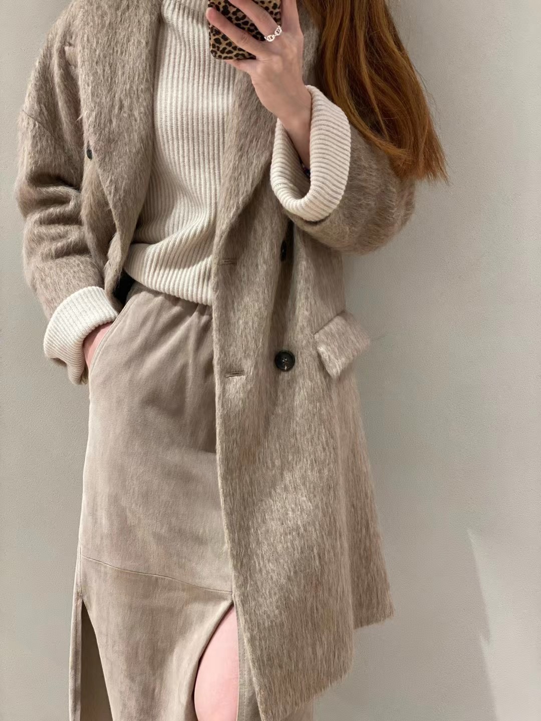 

Womens Wool Brunello Autumn and Winter Cucinelli Double-breasted Cashmere Coat Jacket Long Sleeve Cardigan, Beige