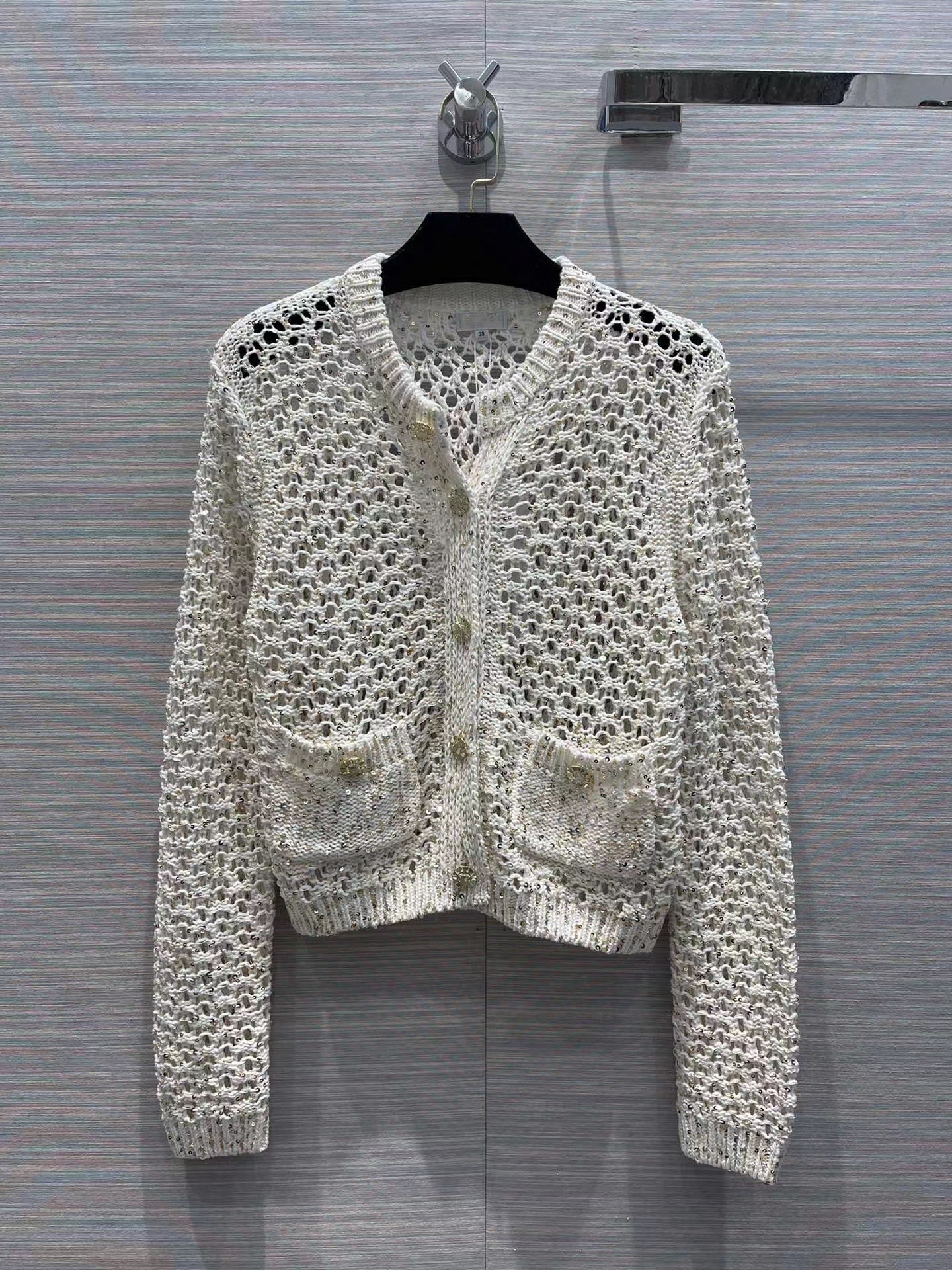 Women's Knits & Tees 2023 New Spring O Neck Long Sleeve Sequins Panelled High End Jacquard Women's Designer Sweater 1222-19