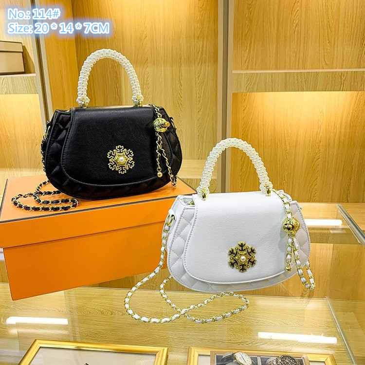 

Wholesale ladies shoulder bags 2 colors sweet little fresh pearl decorative fashion handbag thickened leather mobile phone coin purse trend rhombic chain bag, White-114#