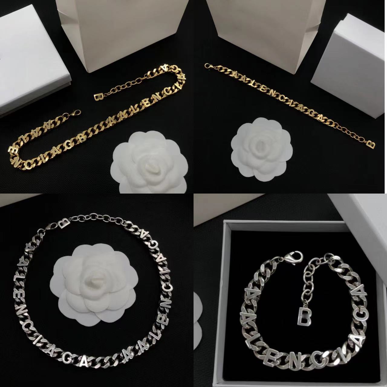 

vintage gold silver Bracelet For Men Women Necklace Punk Jewelry letter Necklace set, Mixed colors