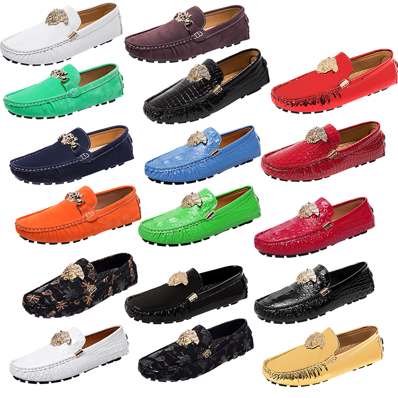 

Luxury Metal buckle Genuine Leather Business Shoes Top Designer Red Crocodile pattern Men Women's shoes Loafers Moccasins Driving Shoe Casual Flat Dress Shoes, 2052-2