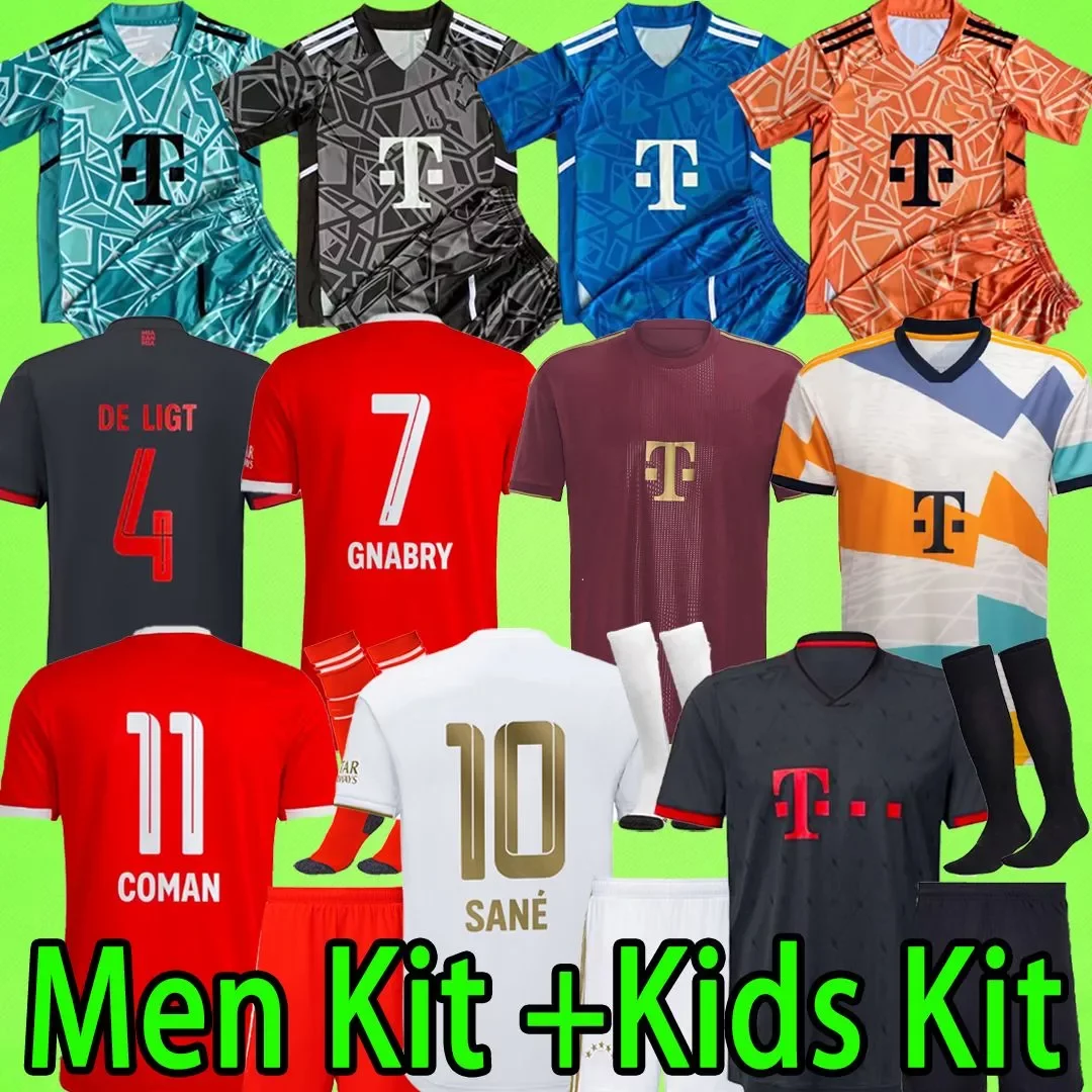 

Men Kids Kit with shorts socks soccer jerseys 23 50th anniversary goalkeeper NEUER DE LIGT SANE 2022 2023 football shirts HERNANDEZ boys uniform sets, 22/23 home kit