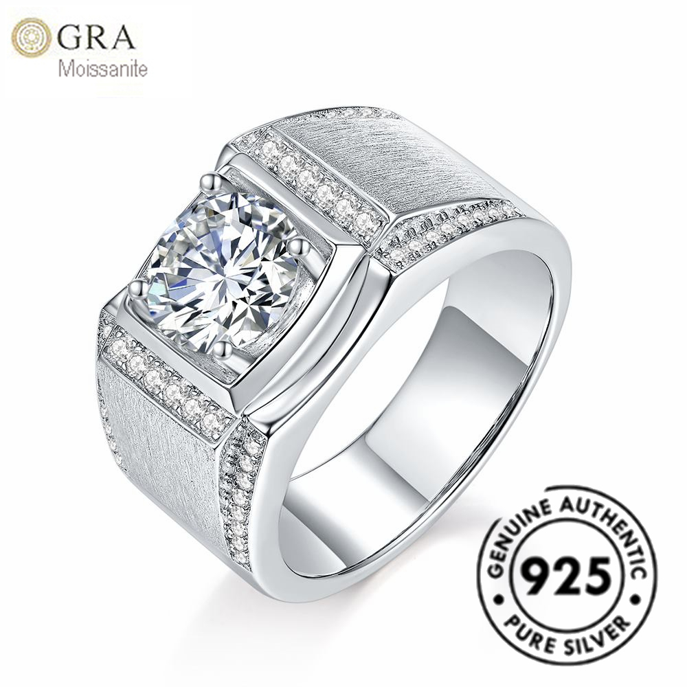 

White Gold In Solid 925 Sterling Silver Round Diamond Mossanite 1-2ct GRA Certification Men Stone Rings Online Ready Stock