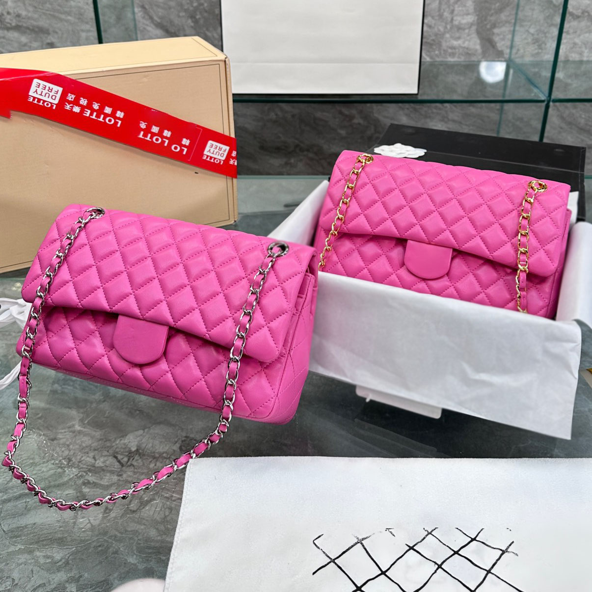 

23CM Classic Lambskin Double Flap Quilted Designer Bags Gold Silver Metal Hardware Leather Chain Multi Pocket Crossbody Shoulder Luxury Large Capacity Handbags, Box