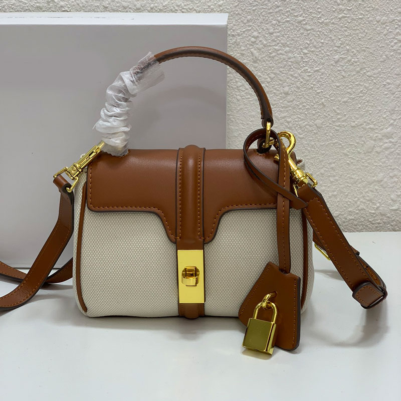 

One Shoulder Handbag Desinger Shoulder Bag Fashion Letter Crossbody Purse Cowhide Genuine Leather Gold Lock Pendant Removable Long Strap Women Bags Clutch, Brown