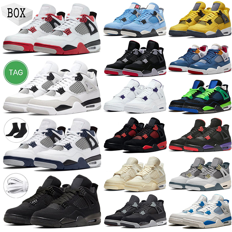 

4 4s basketball shoes With box Midnight Navy Craft Jumpman 4s Military Black Cat Sail Oreo Fire Red Thunder Metallic Purple University Blue Outdoor sneakers, #17
