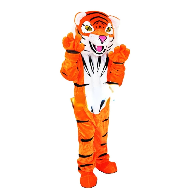 

Tiger Cartoon Puppet Orange Striped Short Plush Performance Mascot Walking Puppet Stage Performance Costume Animal Costume, As pic
