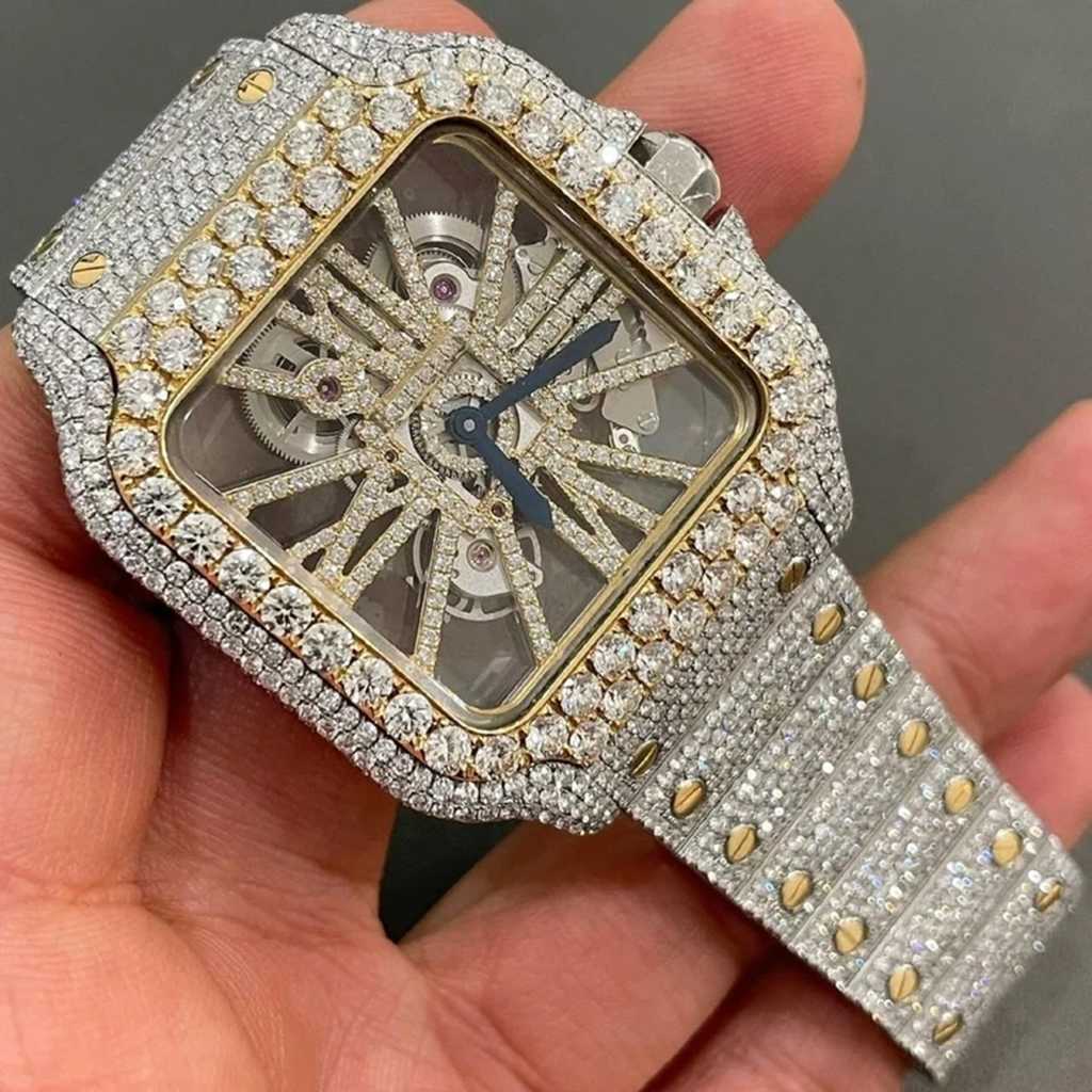

Handmade Setting Pass Diamond Tter VVS Moissanite Diamond Iced Out Luxury Mechanical Watch