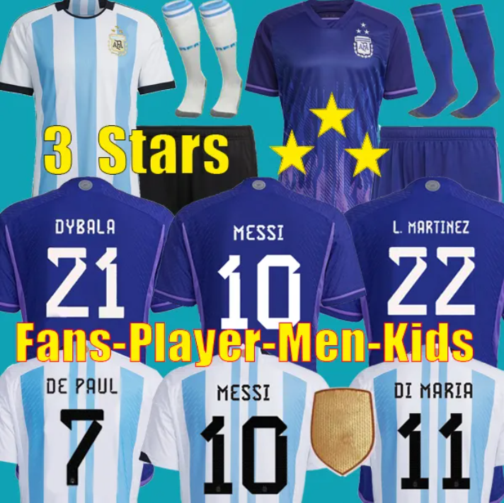 

3 Stars Player Fans Version Argentina Soccer Jersey 22 23 Home Away 1986 Football Shirts 2022 MESSIS DE PAUL DI MARIA National Team MARADONA Men Kids kit uniforms Socks, 2022 home