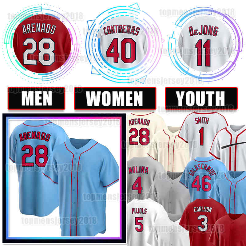 

28 Nolan Arenado 40 Willson Contreras Baseball Jersey Paul Goldschmidt Cardinal Yadier Molina 1 Ozzie Smith Albert Pujols Dylan Carlson Paul DeJong Adam Wainwright, Men retro jersey(h q)