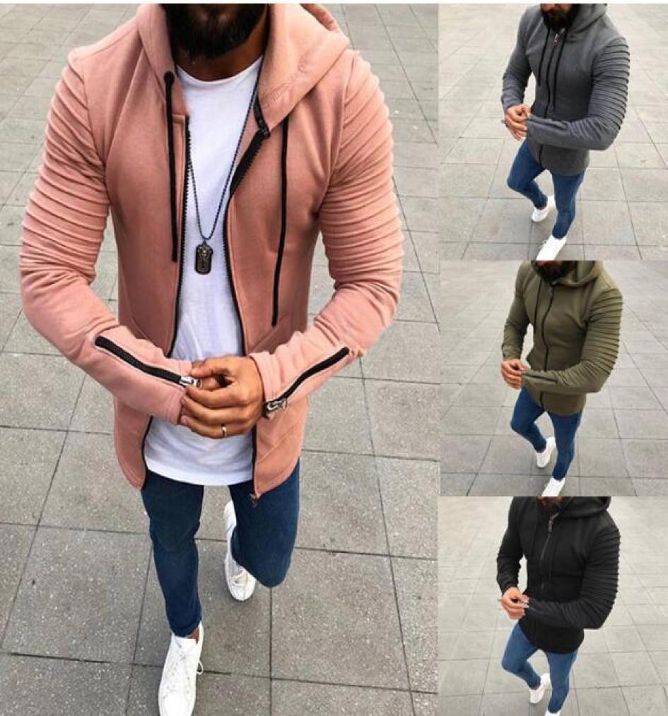 

spring and autumn new european and american mens solid color zipper hooded mens jacket cardigan outerwear coats jackets9454958, Black