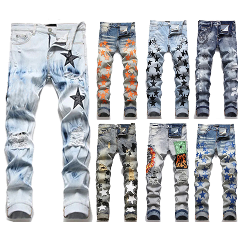 

Designer Jeans Rips Skinny Hip hop amiri jeans for Men Ripped Mens Pants with Holes Denim Man Straight Leg Slim Fit Zipper Fashion Hip Hop Bikers Motorcycle oversize, 11