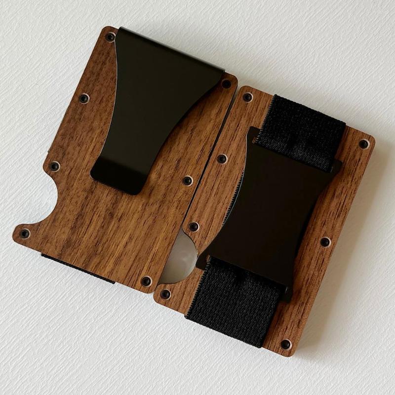 

Card Holders Real Wood Holder Tarjeteros Billetera Cartera Tarjetero Hombre Wallet Clip Strap Style Rfid Carteira Slim, Clip brown