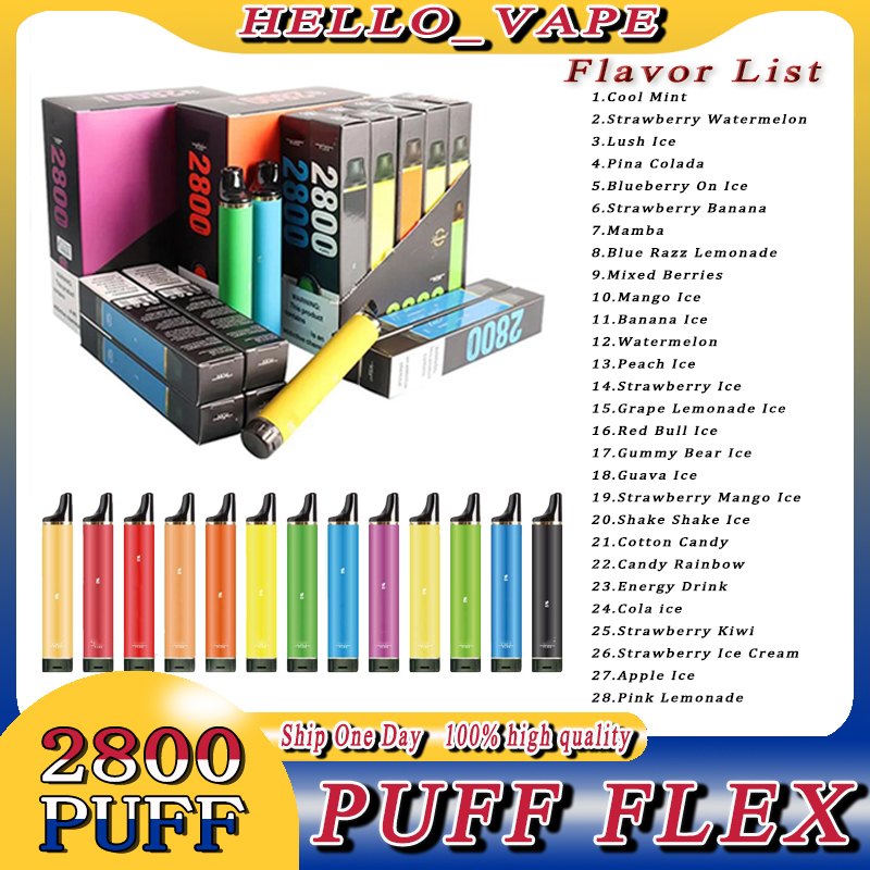 

2% 5% Puff Flex 2800 Puffs Disposable Vape Pen Electronic Cigarette Device With 1500mAh Battery 10ml Pod Cartridge Big Vapor Kit VS Air Bar Box