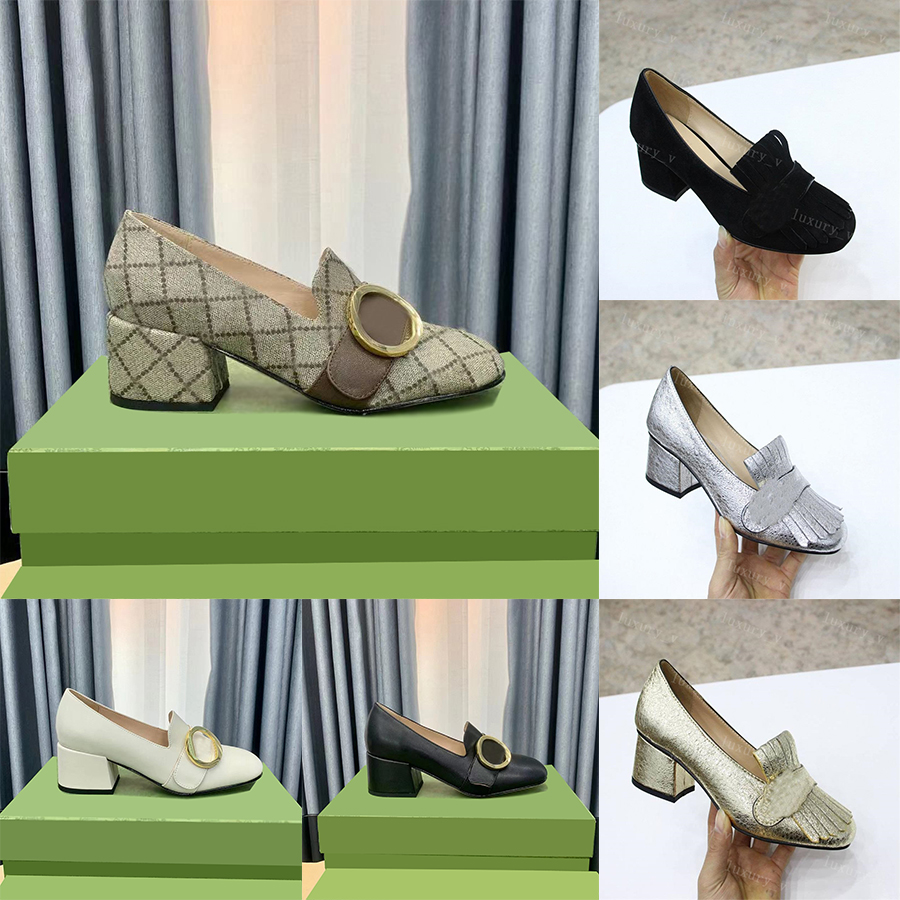 

Designer Dress Shoes Women Blondie High Heels Marmont Pumps Loafer Suede Gold Silver Black Leather Chunky Loafers Summer Party Wedding Shoes, Color3