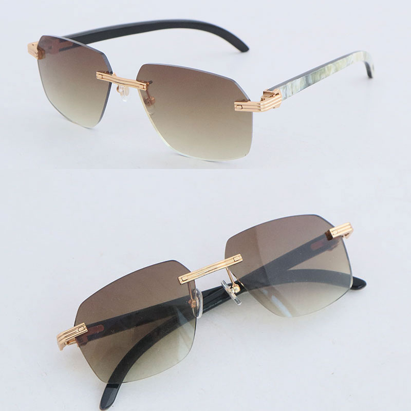 

Latest Fashion Metal Large Square Rimless Sunglasses Women White Inside Black Buffalo Horn Sun Glasses Men Luxury Mirror leopard lens Size 60-20-145MM