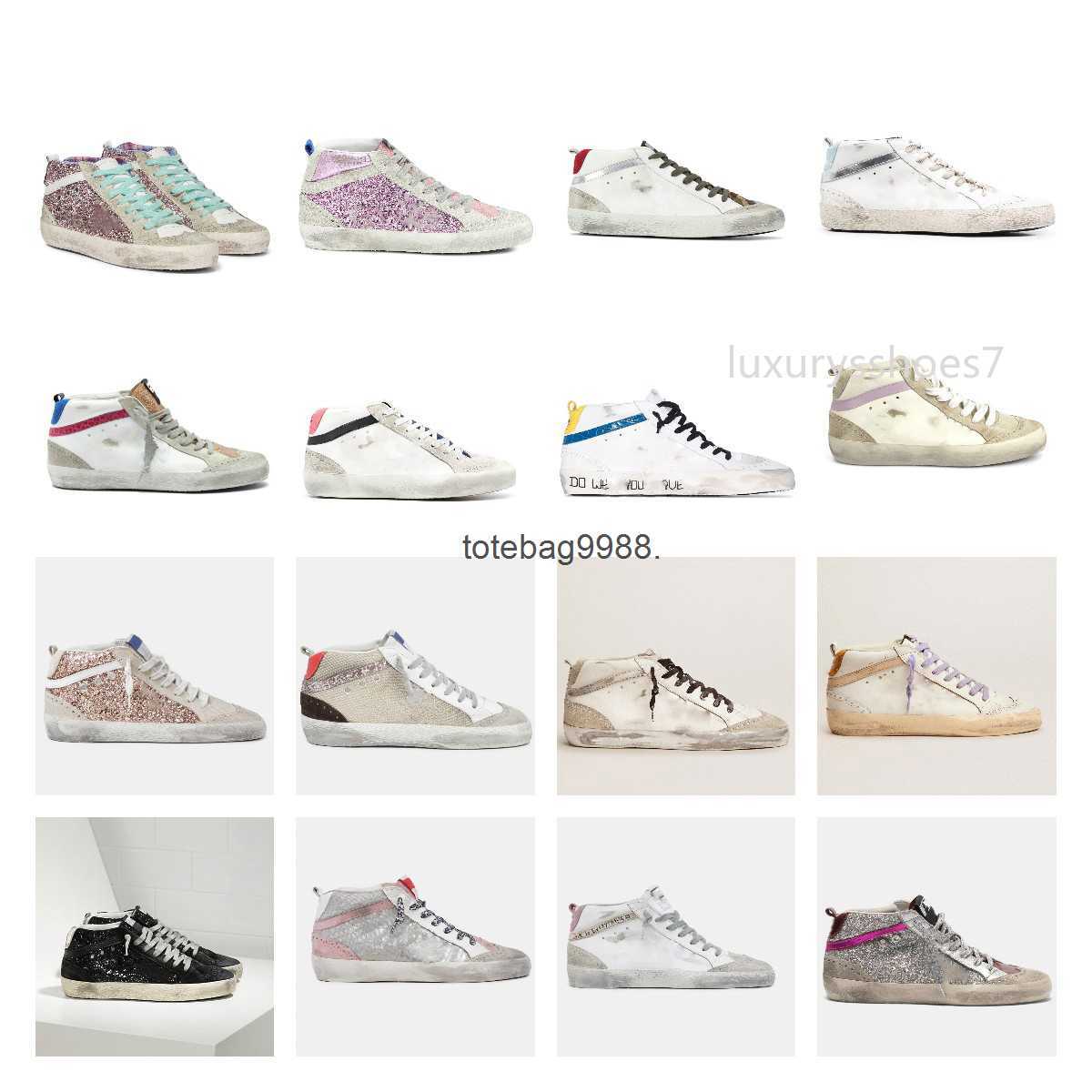 

luxury Mid star high top Sneakers Shoes Golden Women Fashion casual shoes Designer Sequin Classic White Do-old Dirty Men shoe, Custom style