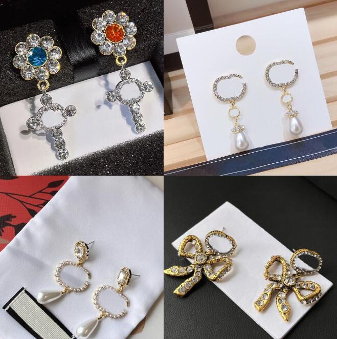 

20style 18K Gold Plated Copper Design Classic High Quality M-Letter Stud Earrings Dangle Drop Crystal Rhinestone Wedding Party Jewelry Accessories