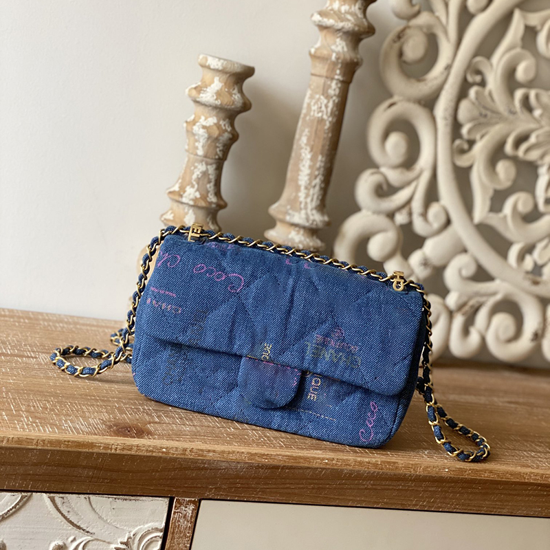 

Original Quality Doodle Denim Small Flap Bag 23CM Luxury designer Chain Cross Body Bags With Box C221
