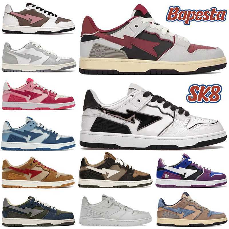 

With Box Dress Shoes Top Bapesta SK8 Court Sta low Nigo men women designer sneaker Light Grey Cream Brown Ivory Black Camo 16th Anniversary Triple White, 14 vintage white red