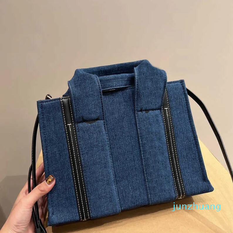 

Denim Tote Bag Two Sizes Designers Quilted Stitched Motif 552 Embossed Supple Grained Stripe Shoulder Cross Body Wallets 221223, Blue