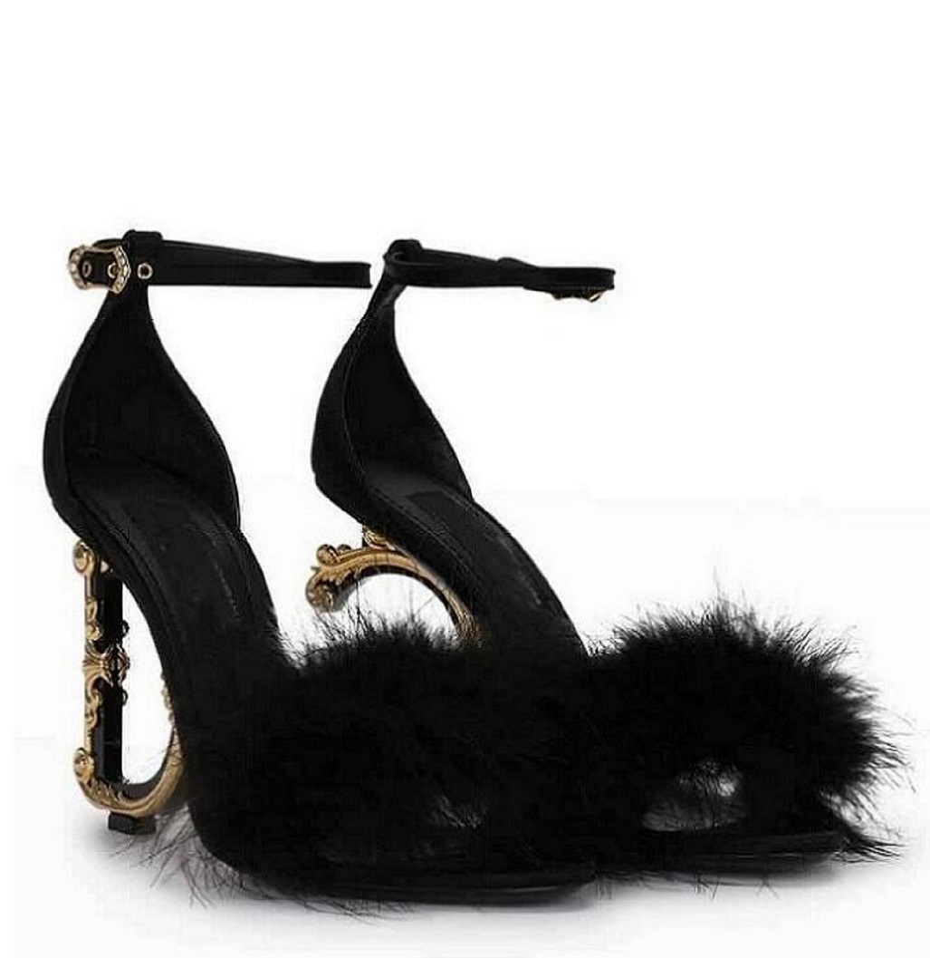 

Summer Brands Keira Women Sandals Shoes Polished Calfskin Baroquel Heels Lady Pop Heel Gold-plated Carbon Lady Dress Party Gladiator Sandalias