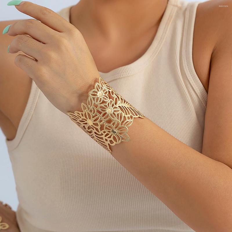 

Bangle Charms Wide Hollow Flower Bracelets Bangles For Women Trendy Big Open 2022 Fashion Jewelry On The Hand Accessories