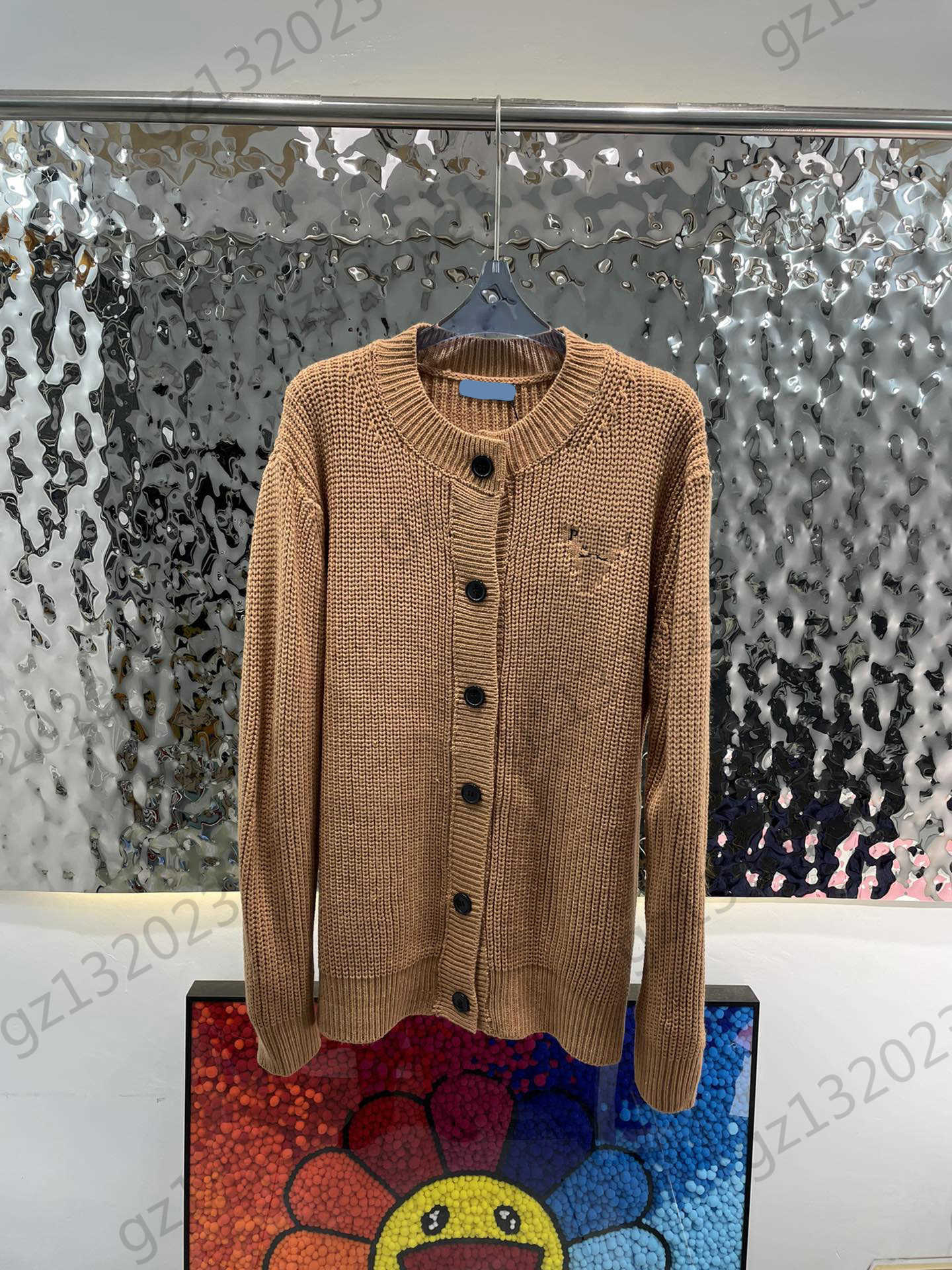 

Womens Sweaters Brand Classic Logo Embroidery Vertical Stripe Button Knit Cardigan Thread Round Neck Off Shoulder Long Sleeve Knitwear Women Clothing 2 Colors