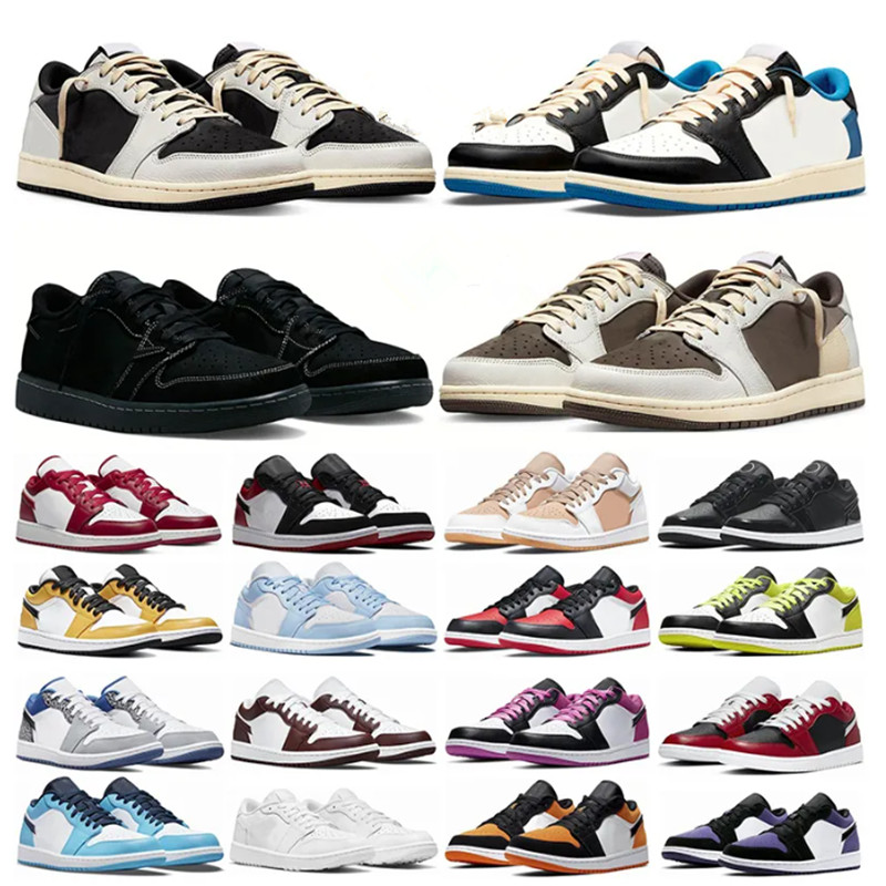 

men women basketball shoes travis scotts 1s jumpmans 1 low trainers ice blue reverse mocha black phantom bred shadow toe unc mens womens