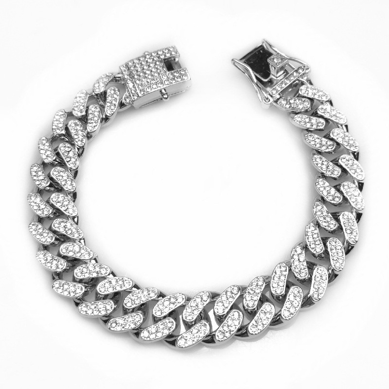 

12mm Hip hop Cuban diamond bracelets evil eye bracelet designer channel jewelry for women stone womens chain stainless steel hand chains charm diamond love bangle