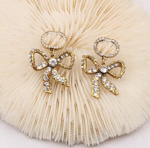 16style Brand Designers G Letters Dangle Chandelier Earring 18K Gold Plated Geometric Women 925 Silver Stud Crystal Rhinestone Wedding Party Jewerlr