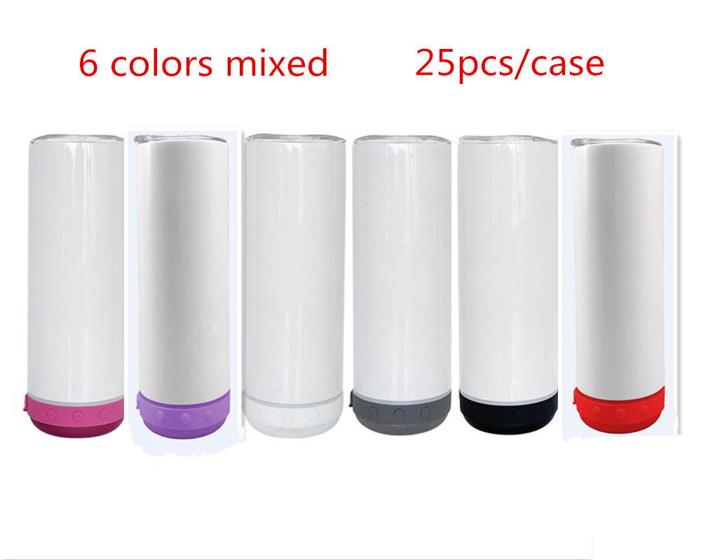 

US Local Warehouse 20oz Bluetooth Speaker Tumblers Straight Sublimation Skinny tumbler with wireless Mini Speaker stainless steel vacuum insulated music cup, Multi-color