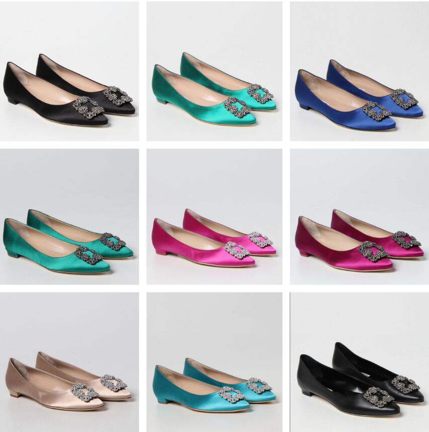 

Elegant Hangisi Sandals Shoes Women Black Nude White Satin Jewel Buckle Flat Lady Pointed Toe Ballerinas Flats Party Wedding Sexy Walking EU 35-43