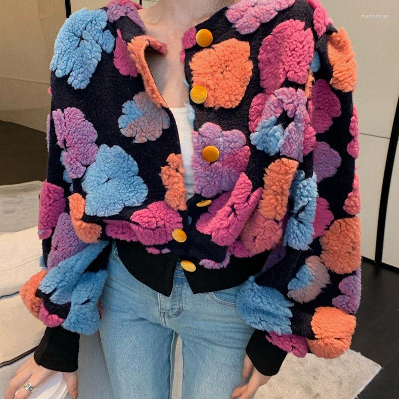 

Women's Jackets 2022 Spring Three-dimensional Flower Cardigan Short Bubble Sleeve O Neck Plush Warm Coat Tops Women Clothing Jacket Fall, Red