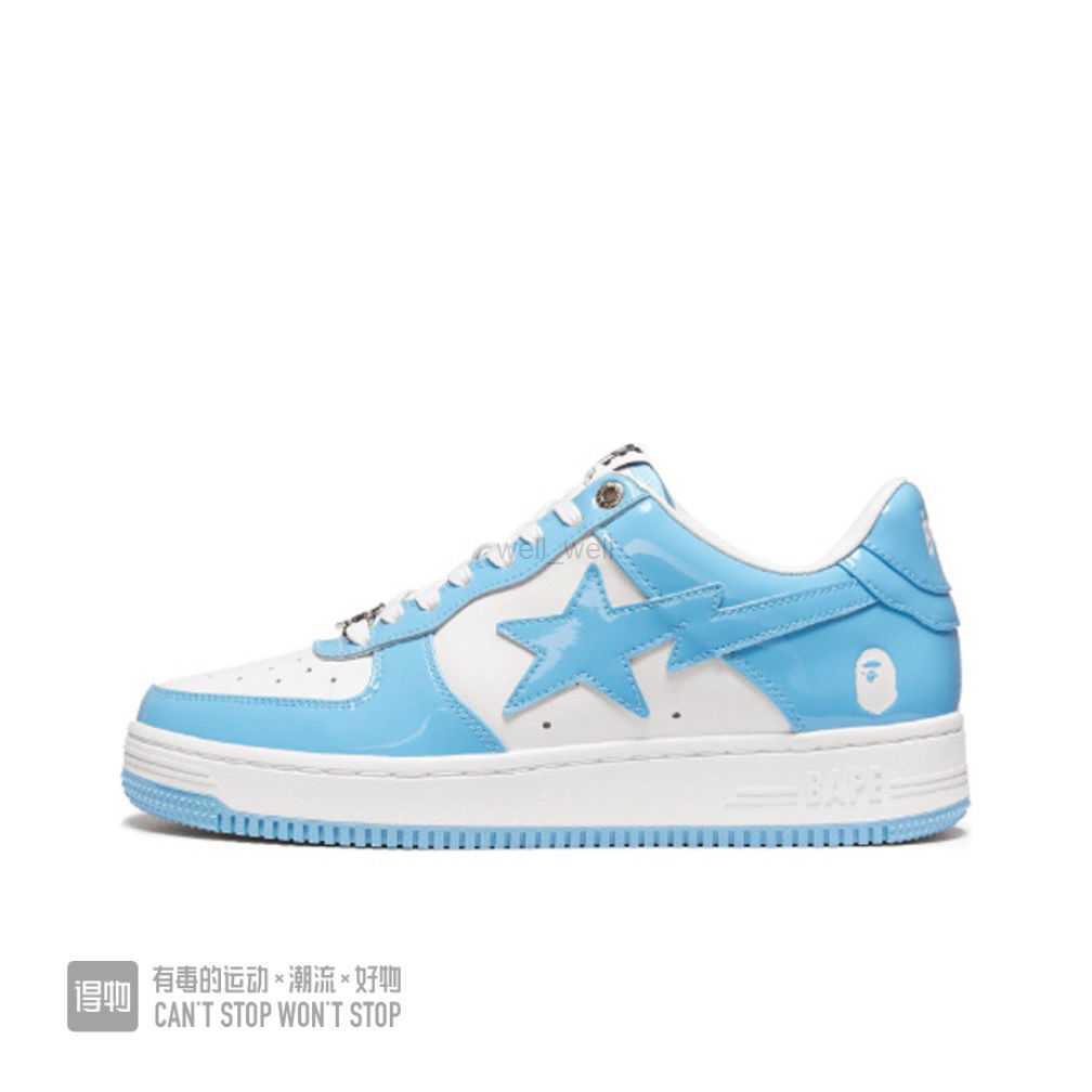 

With Box Dress Shoes Designer Shoe Bapestas Baped Designer Sk8 Sta Platform Sneakers Bapesta Patent Leather Green Black White Plate-forme for Men Women 09, White and blue