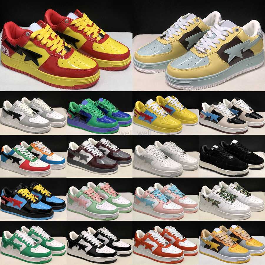 

With Box Dress Shoes Top A Bapestas Sta Low Designer Shoe Luxury Bathing Apes Designer ABC Star Patent Leather Suede Heel Pastel Pink Camo Mens Womens Outdoor, #06 pink suede